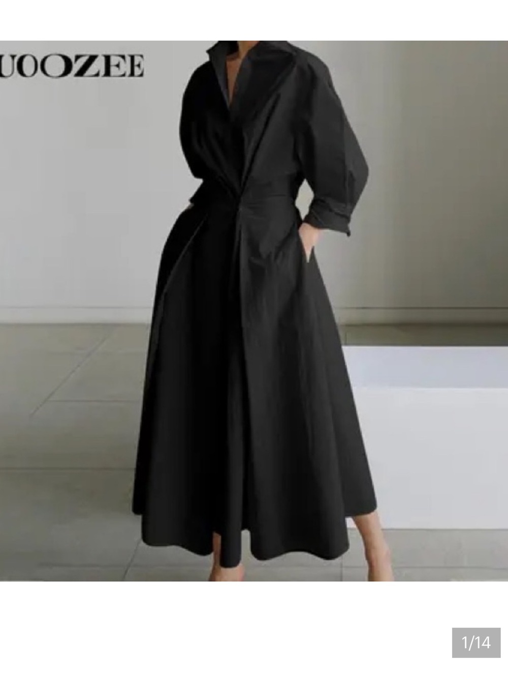 Elegant Black Maxi Shirt Dress with Waist Detail
Elastic Back
Size Large